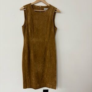 Calvin Klein Dress Womens Size 8 Brown Sleeveless Faux Suede Sheath Lined Office